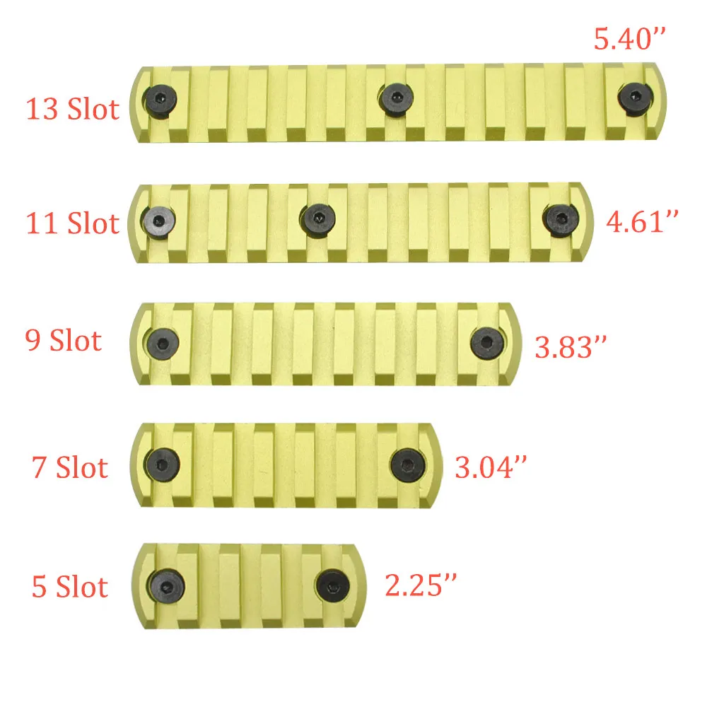 Szkło aluminiowe Zielone anodowane 5,7,9,11,13 slotów Picatinny / Weaver Rail Sections for Key Mod Handguards System Darmowa Wysyłka