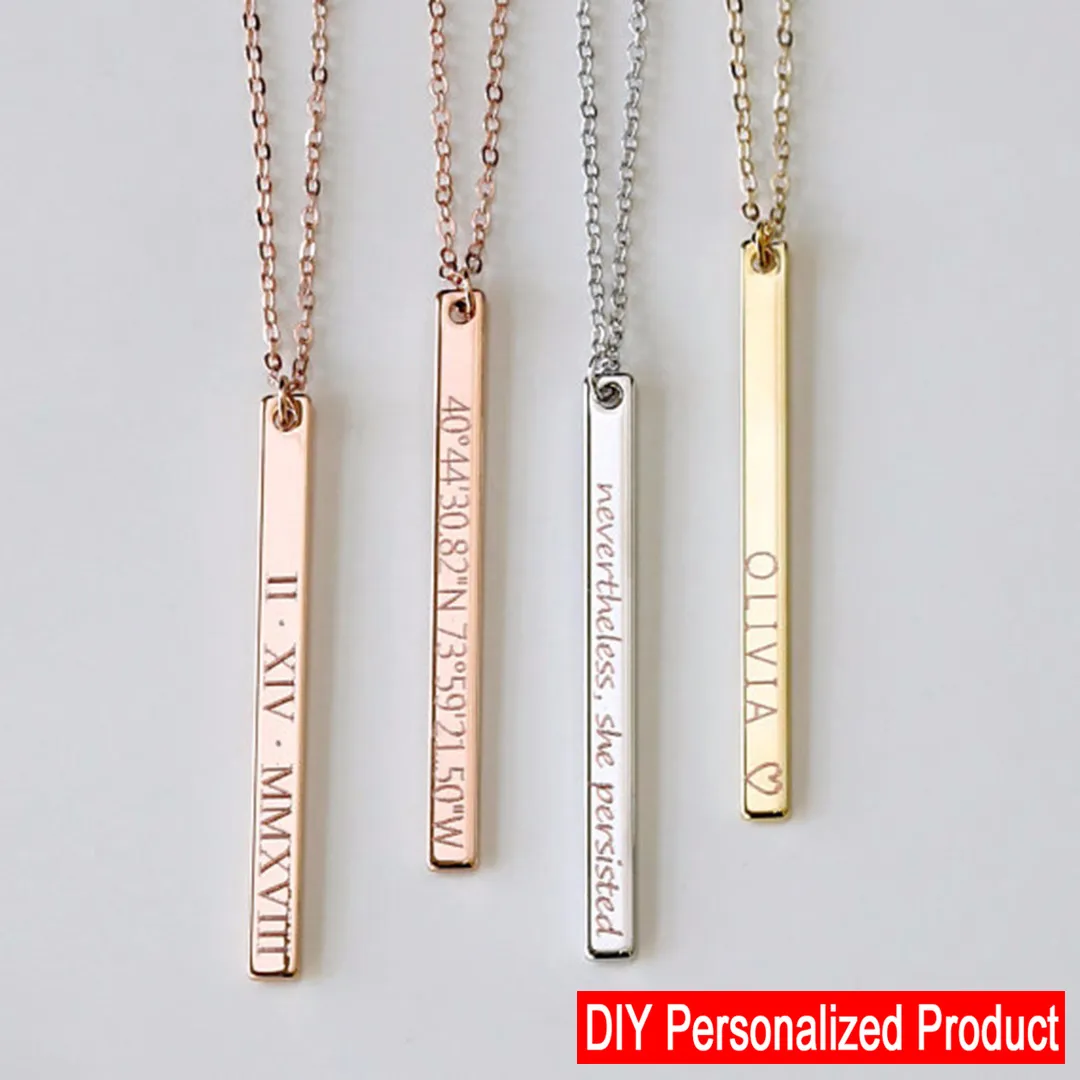 Collier personnalisé or personnalisé gravé nom Date barre pendentif Collier Collier Femme Collier mode bijoux Shellhard