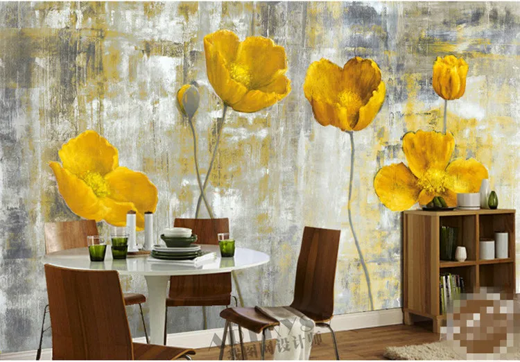 Foto di fiori gialli Foto di murales Soggiorno Camera da letto Arte della parete Home Decor Pittura papier peint Carta da parati floreale 3d