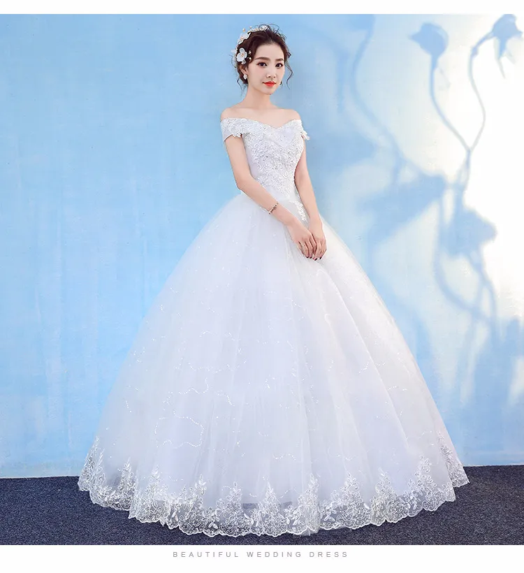 Korean Lace Up Ball Gown V Neck Off the Shoulder Wedding Dresses 2018 New Fashion Customized Plus Size Bridal Dress Real Photo