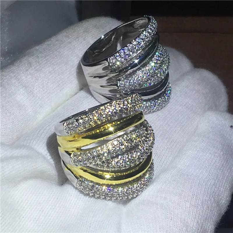 2018 grande bague croisée jaune blanc or rempli de fiançailles anneaux de mariage pour les femmes pavé réglage 5A zircon cristal Bijoux