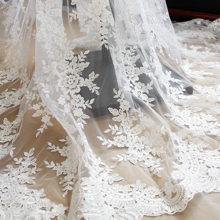 White French shiny vintage lace embroidery fabric with sequins wedding dress gauze clothing materials DIY accessories Lace fabric 2763409