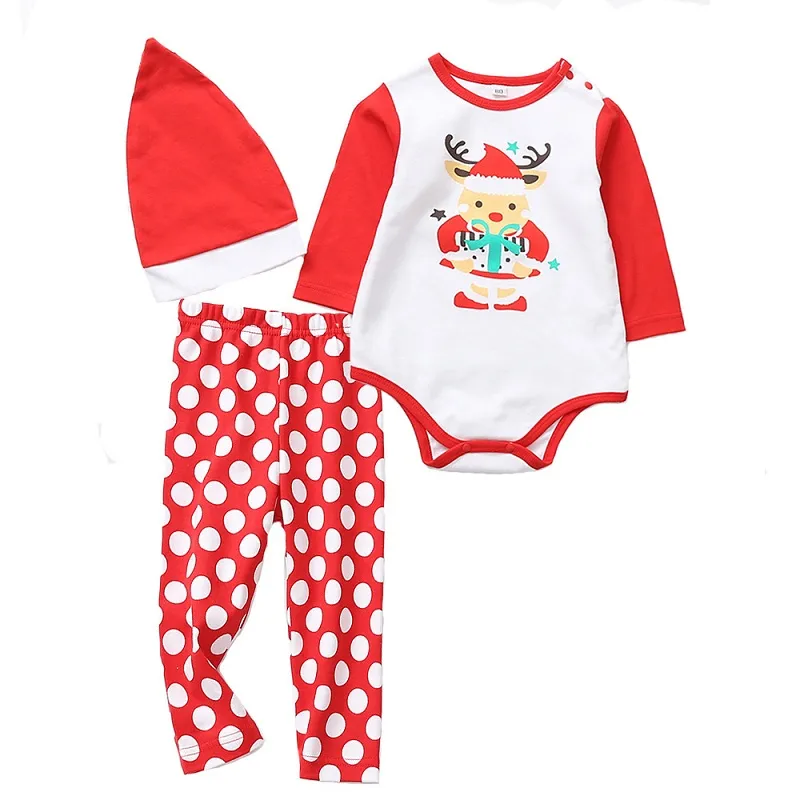 Jul söt nyfödd spädbarn baby pojke flicka kläder romer toppar + byxor + jul hatt 3pcs outfit set baby kläder set