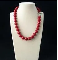 8mm Coral Red Color South Sea Shell Pearl Round Gems Necklace 18"