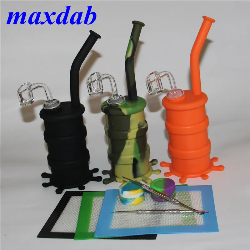 Silicone oil rig Water Bongs hookah with 14mm Joint clear quartz banger silicon wax container and dabber Mini bong dab rigs glass pipes