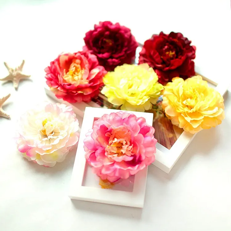 Konstgjorda peony silke blomma huvuden bröllopsfest hem dekoration 11cm diy corsage huvudbonad tofflor falska blomma multi färger