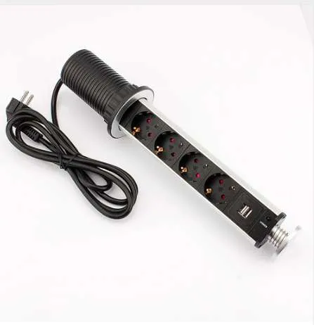 AC 220V 듀얼 USB 포트 전기 벽 충전기 도크 소켓 풀 업 USB 벽 콘센트 개폐식 유니버설 벽 소켓 EU 플러그