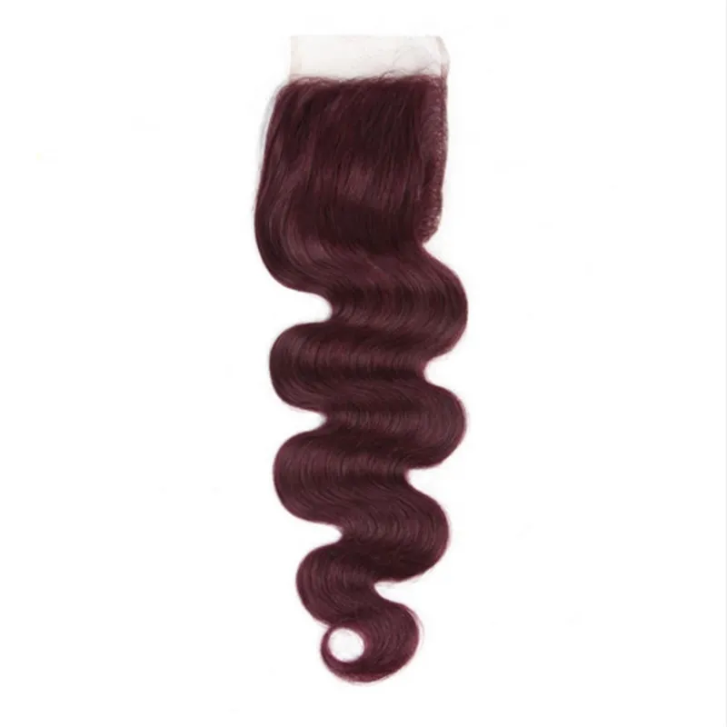 99J Бургундские девственные волосы связываются с закрытием волны тела вино красные бразильские человеческие волосы, сплетенные наращивания с кружевом 4х4 Closu7198664