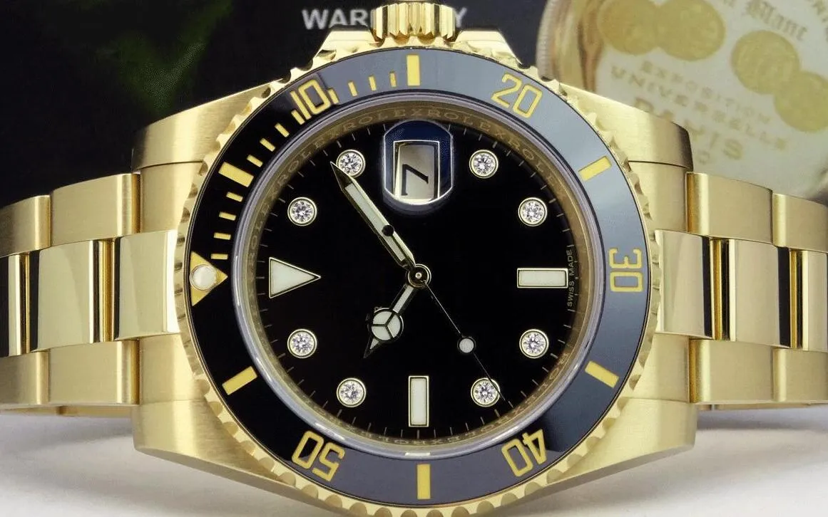 Fabriklieferant Luxus-Herrenarmbanduhren aus 18-karätigem Gold mit schwarzem Zifferblatt und Keramiklünette, Black DIAMOND 116618, Freizeituhr mit automatischem Uhrwerk