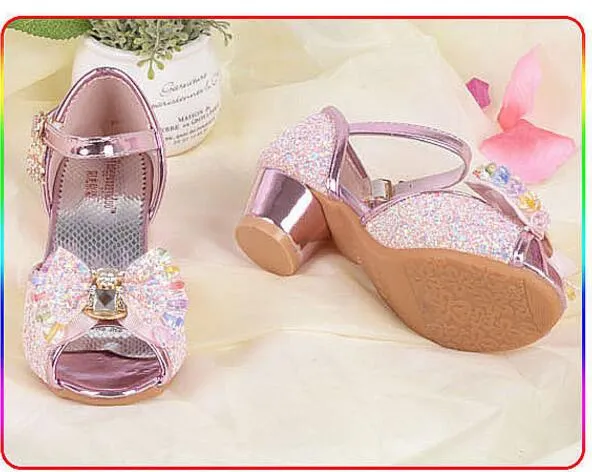 Chaussures d'été avec nœud papillon pour enfants, chaussures de mariage, Mules, sabots, sandales à strass, chaussures de fête pour enfants, GA196