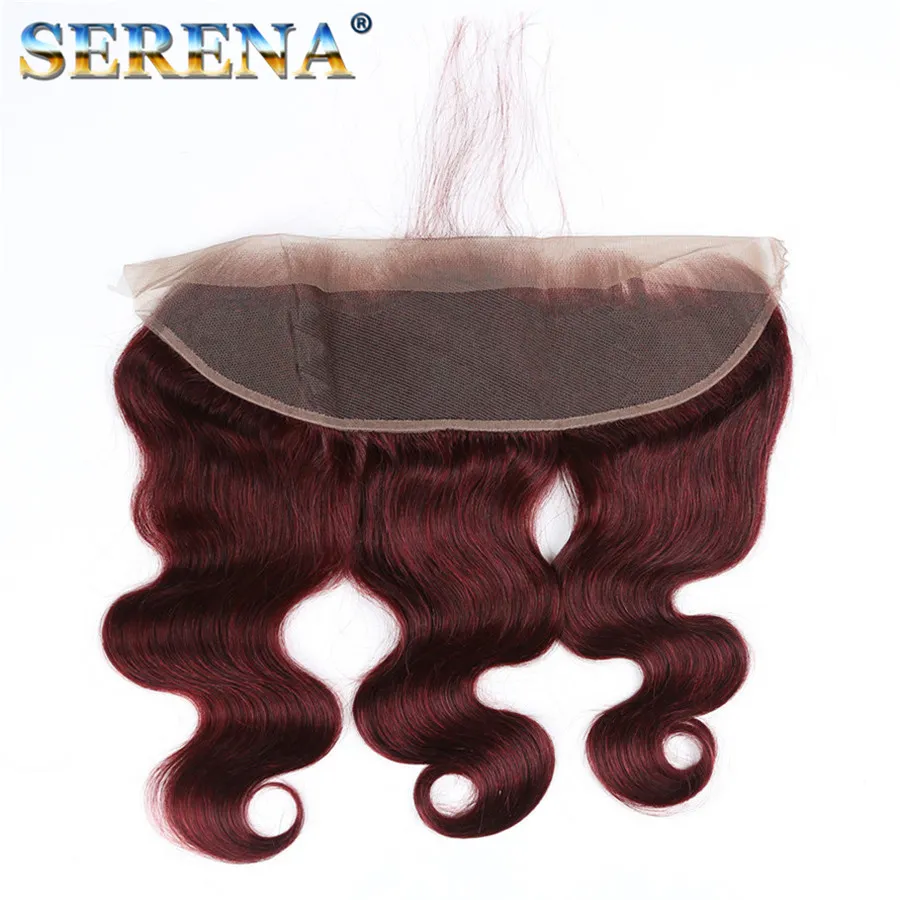 9a Cabelo da Borgonha com encerramento frontal de renda 13x4 Ear a orelha onda 99J Vinho Red Human Human Pacacos com Full Frontal9880051