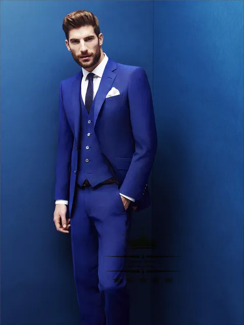 Nouveau Mode Royal Blue Groom Tuxedos Excellent Groomsman Hommes Costumes D'affaires Formels Hommes Costume De Fête De Bal (Veste + Pantalon + Cravate + Gilet) NO: 884