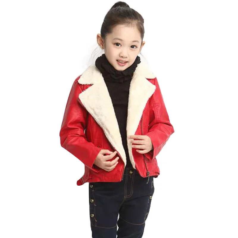 Детская куртка из искусственной кожи boy39s Girl39s, осень-зима 2017, меховая кожаная куртка, детская однотонная повседневная теплая верхняя одежда7338840