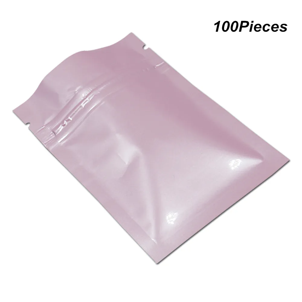 100 PCS multi Tamanhos-de-rosa da folha de alumínio Zipper Food Grade Snack Pacote Bag Reclosable Mylar Foil Resealable Armazenamento de Alimentos embalagem Pouch