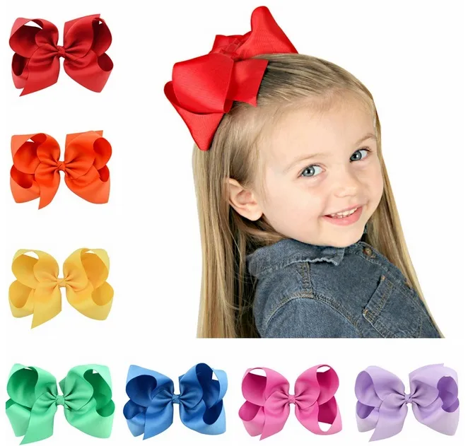 4-6 Inch Baby Girl Children hairs bow boutique Grosgrain ribbon clip hairbow Large Bowknot Pinwheel Hairpins Hair Accessories decoration Q