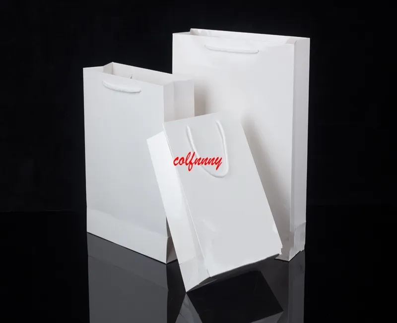 200 pçs / lote Transporte Rápido Branco saco de papel kraft com alça de Casamento Favor de Papel Sacos De Presente de impressão personalizar o logotipo F060502