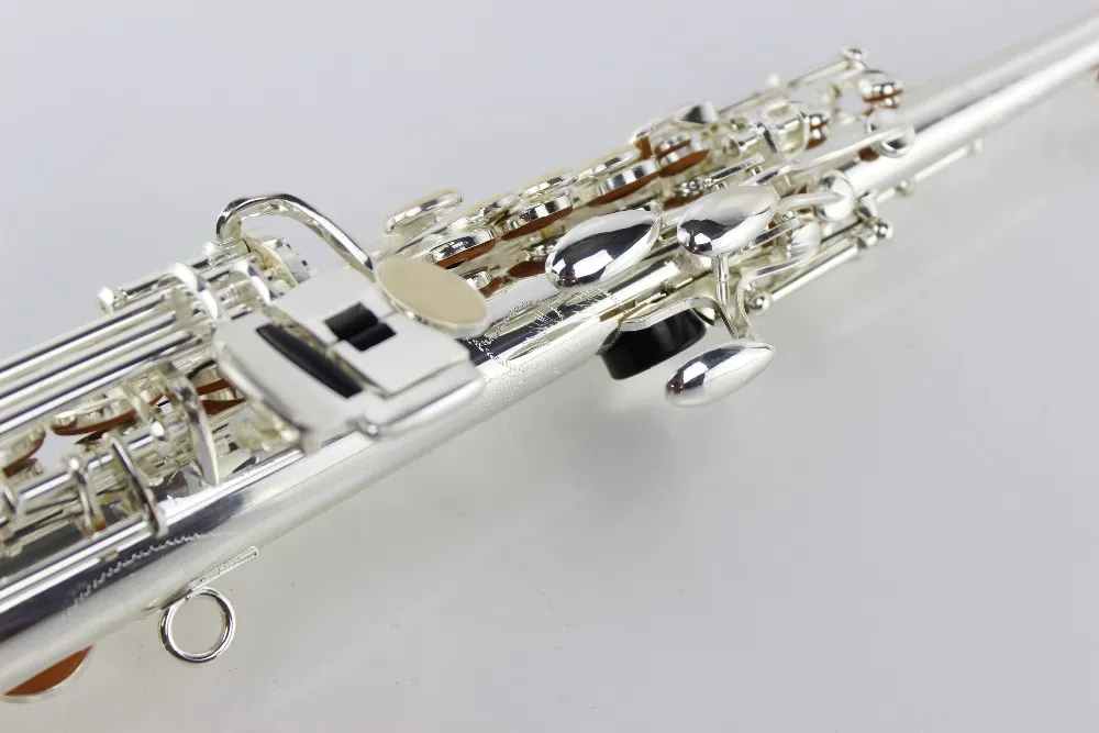 Märke Musikinstrument Suzuki sopran B B Saxofon Pearl Knappar Högkvalitativ mässing Silver Pläterad Utsökt Sax med väska