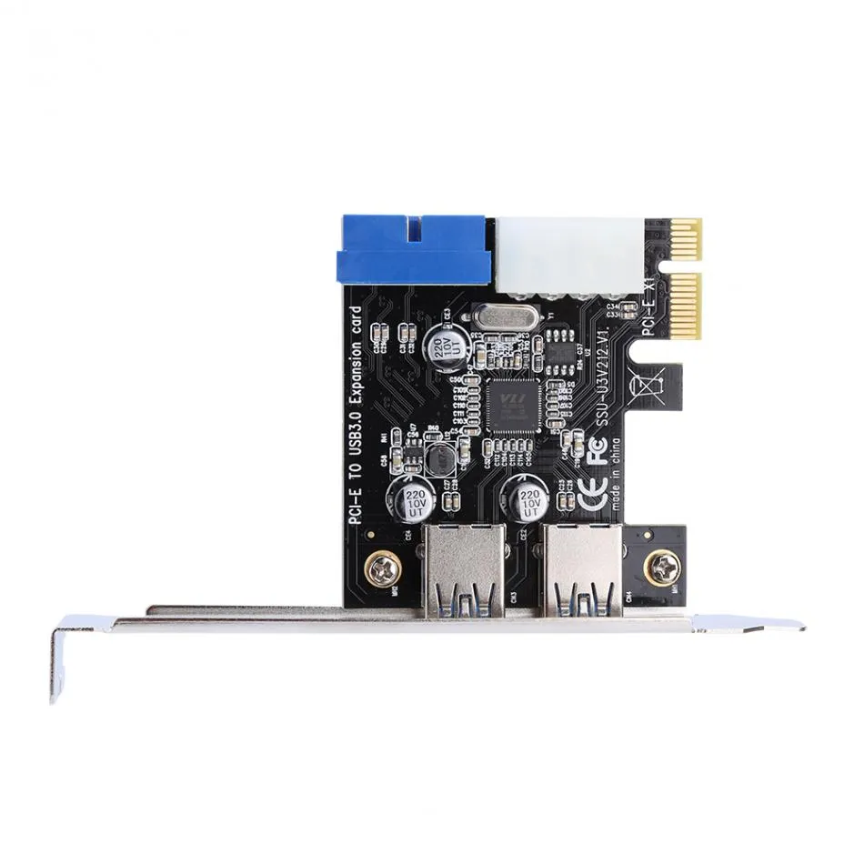 Yeni USB 3.I-E Genişletme Kartı Adaptörü Harici 2 bağlantı noktası USB3.0 HUB Dahili 19pin Başlığı PCI-E Kart 4pin IDE Güç Bağlayıcısı