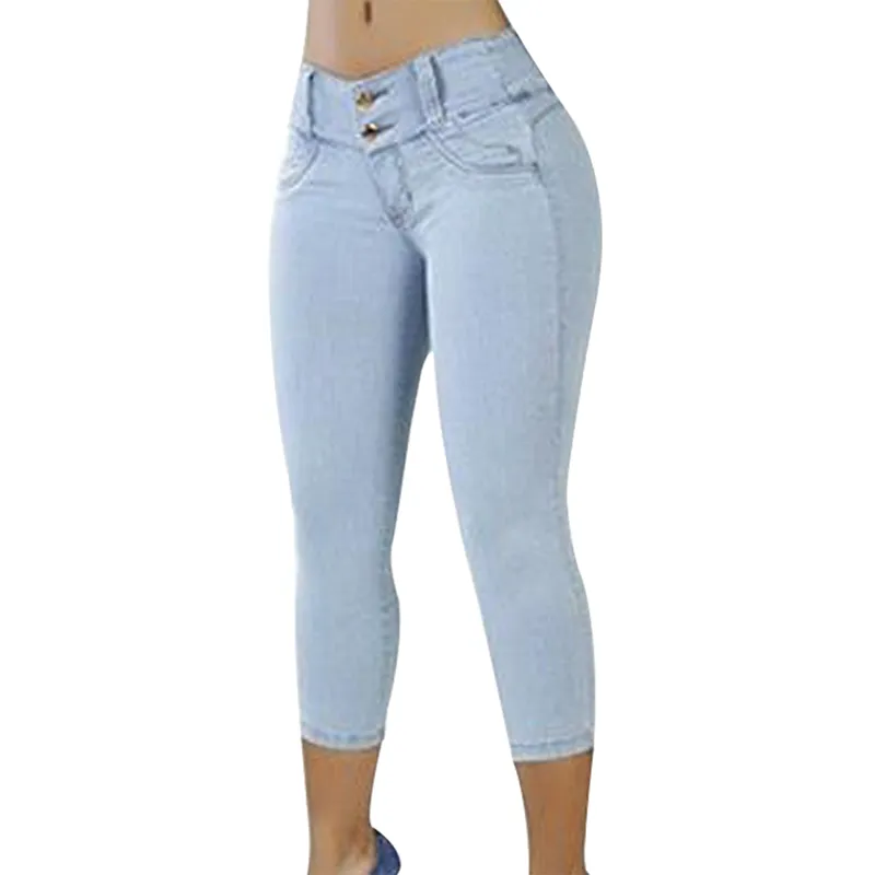 Plus Size Womens Skinny Capris: Stretchy Knee Length Mom Jeans Short Length  With High Waist For Summer From Guocloth, $12.47