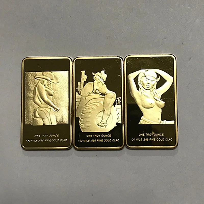 3 st (1 set) Den sexiga kvinnan Pretty Girl Badge 24 k Real Gold Plated Badge 50 x 28 mm Sex Lover Gift Souvenir Coin