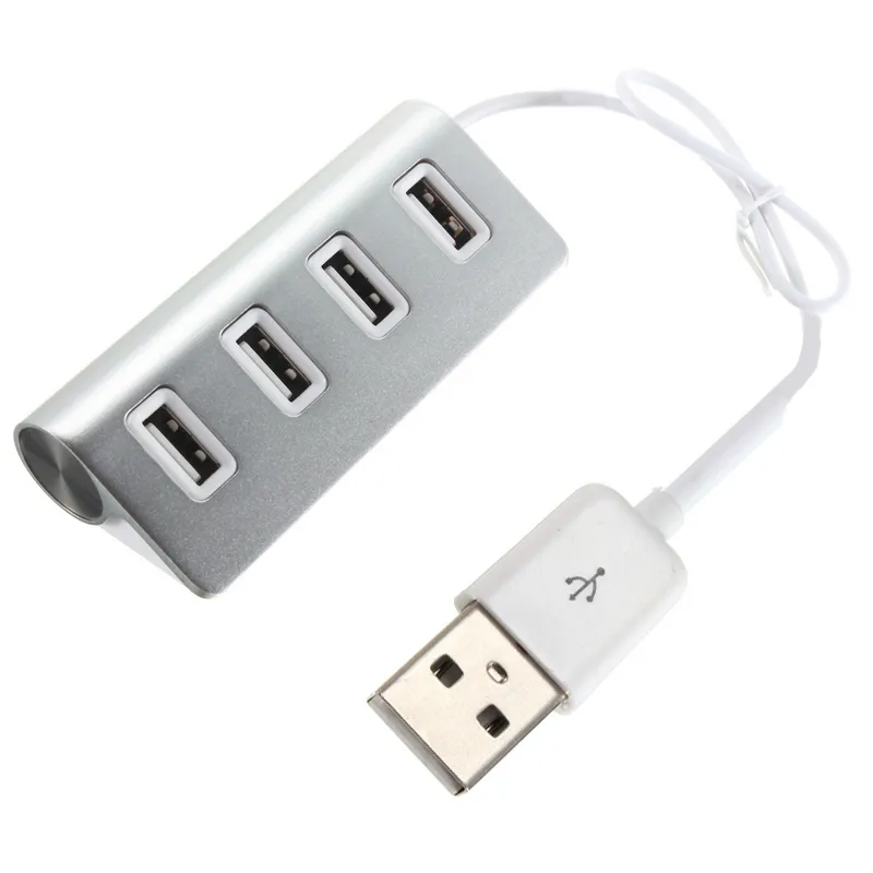 Alta qualidade liga de alumínio azul LED Mini 4 Port Hub USB 2.0 Splitter Splitter Hubs para MacBook PC Portátil DHL FedEx Free Navio