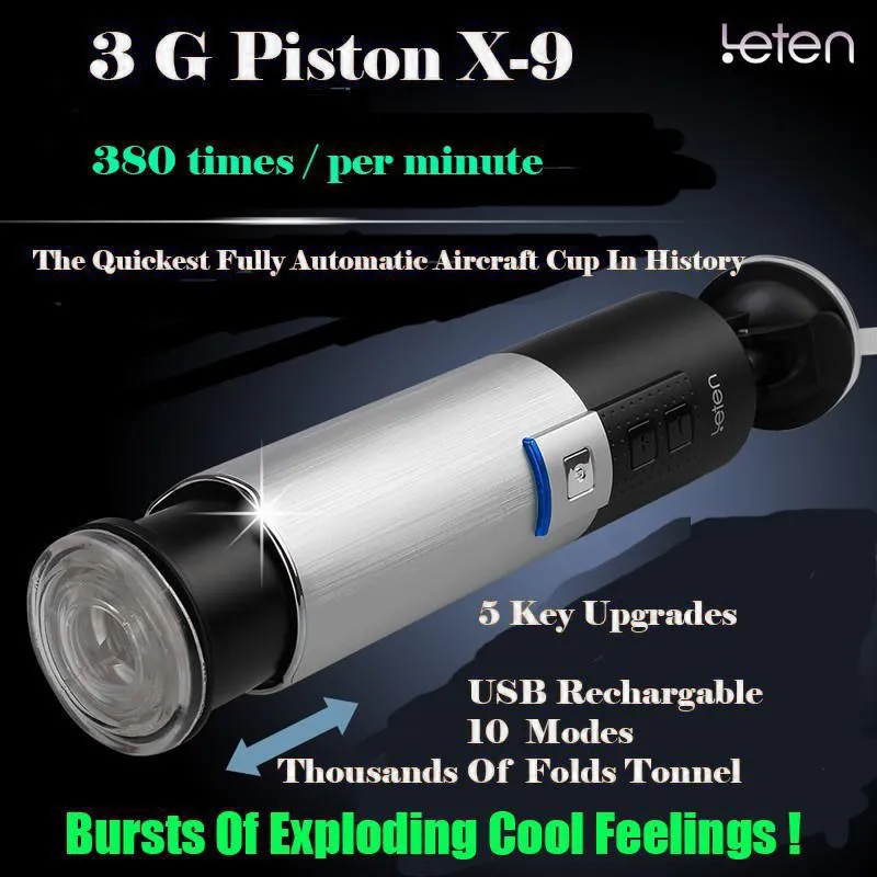 Leten X9 Piston Hands Free 10 Function Retractable USB Rechargeable Male Automatic Masturbator, Sex Products Adult Sex Toys Y18103105