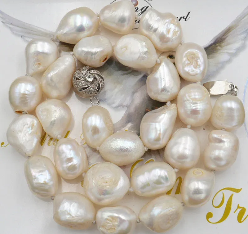 South Sea White Baroque Pearl Naszyjnik 18 "Yl 12-14mm