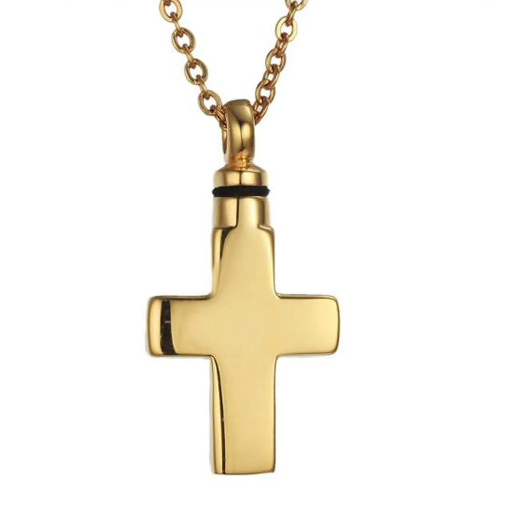 Cremation Jewelry gold Cross Pendant Keepsake Memorial for Ashes Urn Necklace Stainless Steel - Included Fill Kit
