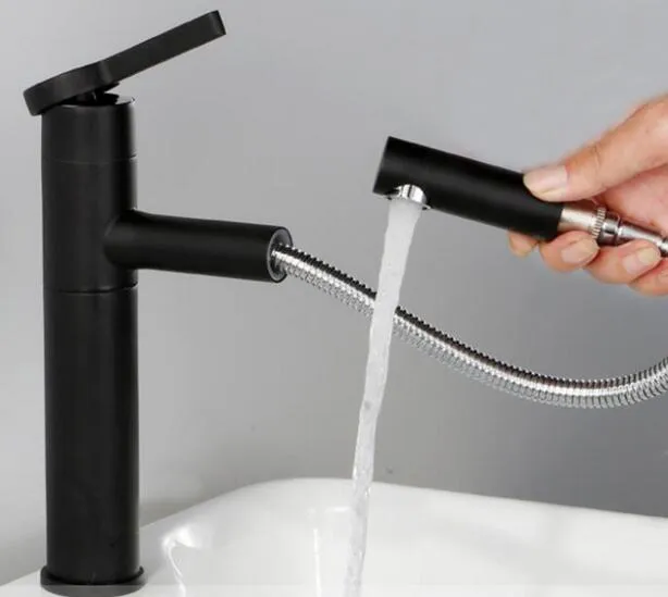 ottone rame colore nero opaco rubinetto estraibile per lavabo lavabo miscelatore in rame caldo e freddo miscelatore acqua rubinetto rubinetto del bagno BF012