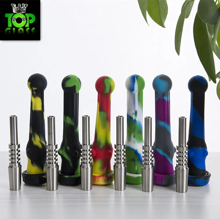 Silicone NC Pipe with 14.5mm stainless steel tip Food Grade Mini Bird Dab Straw Oil