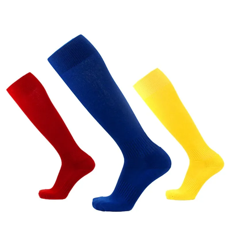 Chaussettes de Football de Sport professionnel de couleur Pure, chaussettes de Sport à bas longs, hautes, respirantes, à séchage rapide