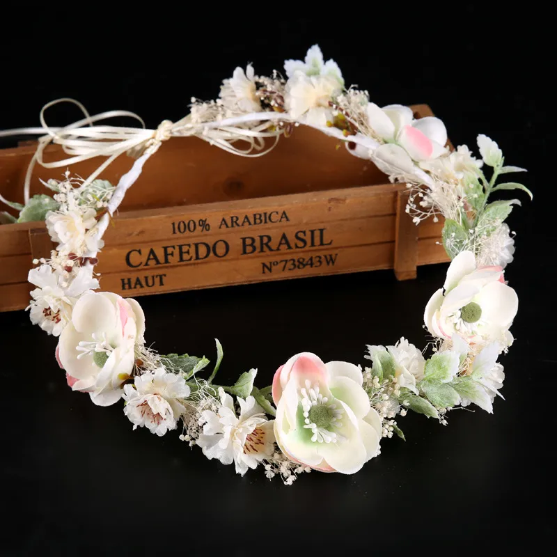 Włosy Kwiat Więzę Wesele Hairband Czeski Dziewczyny Plaża Garland Wedding Headband Bridal Headpieces Bridal Crown Bride Dress Włosy Kwiaty