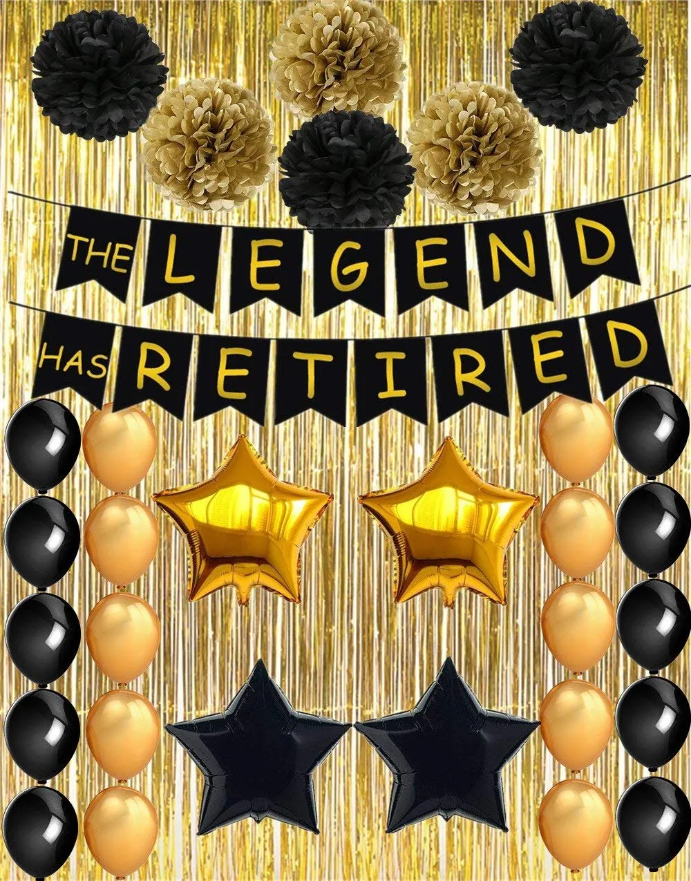 Happy Retirement Banner for Retirement Party Decorations Black Gold Retirement Party Supplie