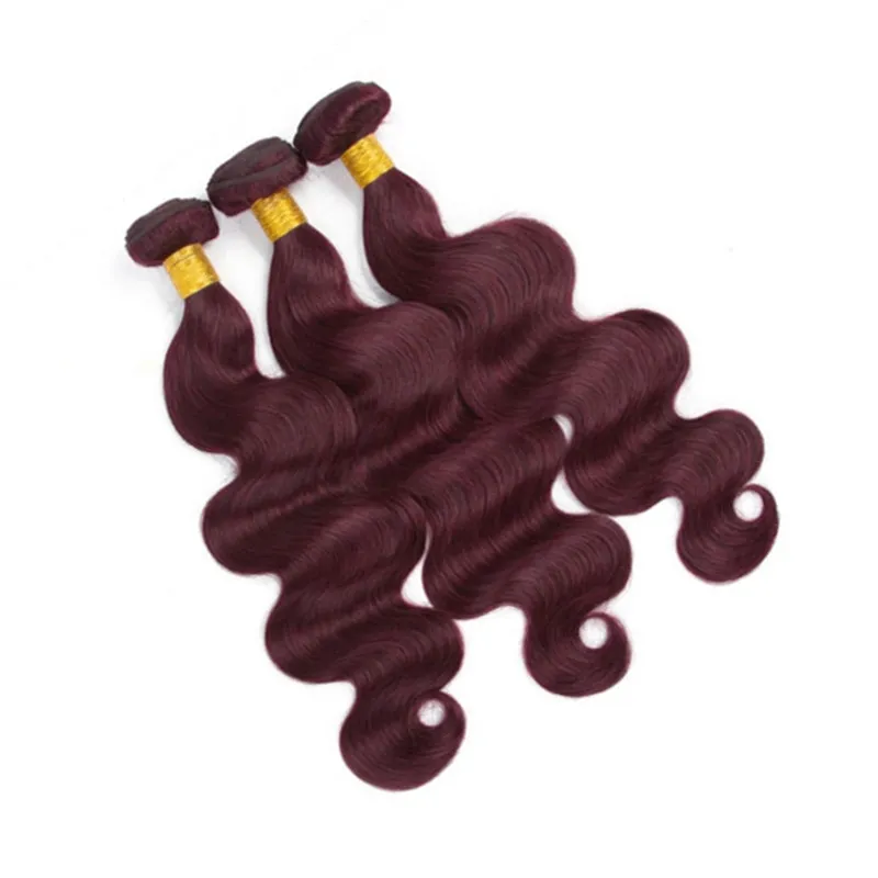 99J Bordeaux Maagd Haarbundels Aanbiedingen met Sluiting Body Wave Wijnrood Braziliaans Menselijk haar Weeft Extensions met 4x4 Kant Closu2060017