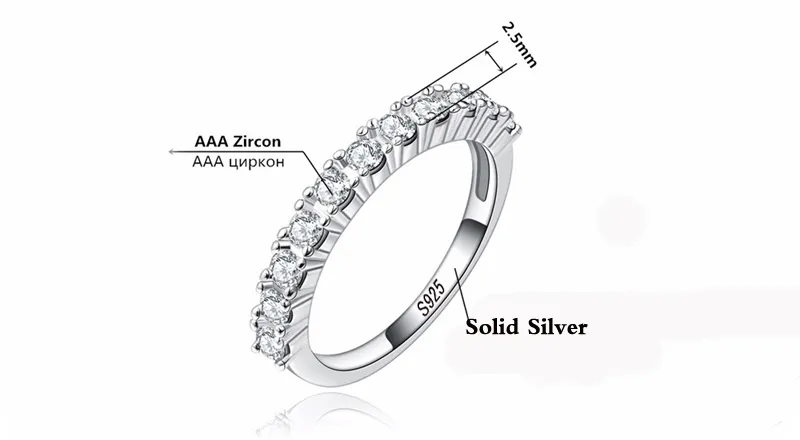 Yhamni Real Solid 925 Sterling Silver Pierścień Luksusowy Cyrkonia Obrączki Ślubne Dla Kobiet Białe Kryształowe pierścienie Pierścieni Pierścienie 5-10 JR144