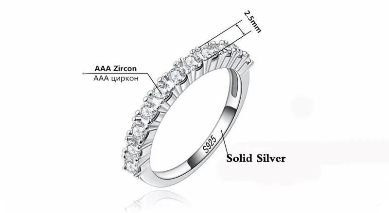 Yhamni echte solide 925 sterling zilveren ring luxe cubic zirconia trouwringen voor vrouwen witte kristallen vinger ringen maat 5-10 jr144