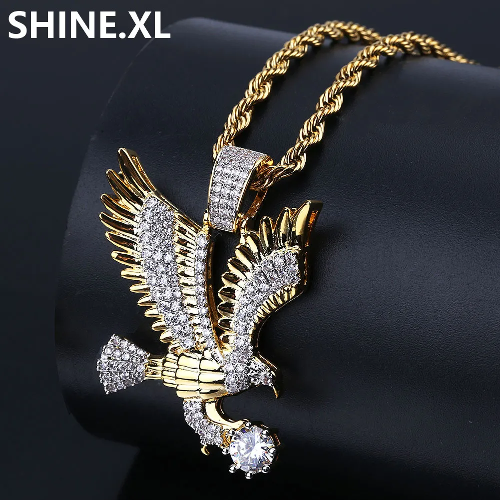 Men Necklace Gold Color Plated Flying Eagle Pendant Necklace Micro Pave Zircon Fashion Animal Jewelry Wholesale