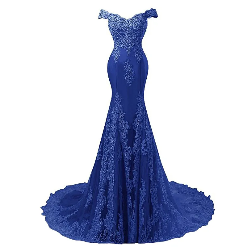 Riktig bild sexig sjöjungfrun kväll klänningar från axelapplikationer pärlstaven Kvinnor formell klänning Prom Party Gowns Vestido de Festa