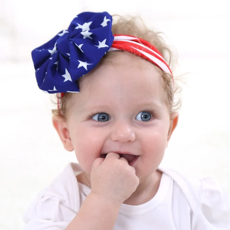 新しい新生アメリカン星の縞模様の旗のヘッドバンド全国の日子供の弓弾性ヘアバンドのヘアアクセサリー
