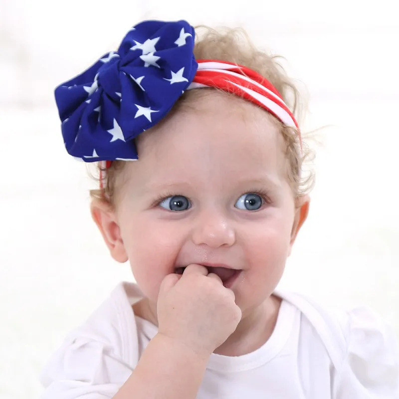 Nieuwe pasgeboren Amerikaanse sterren strepen vlag hoofdband nationale dag kinderen boog elasticiteit haarband haaraccessoires