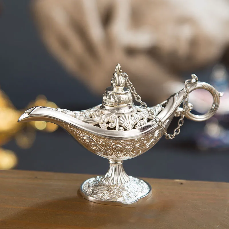 Fairy Tale Aladdin Magic Lamp Vintage Censer Creative Metal Aroma Burner Incense Burners Christmas Gift Wedding Gifts