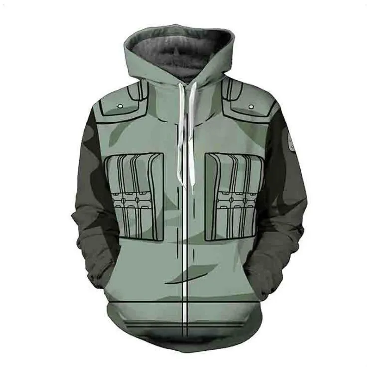 Série Naruto 3D impressão digital Camisola com chapéu Hatake Kakashi impressão Primavera e no outono Pullover camisola dos esportes dos homens jaqueta