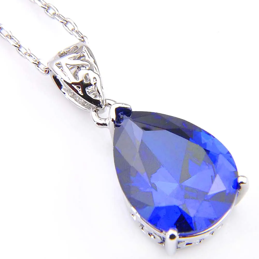 Luckyshine Excellent brillance d'eau Drop Swiss Blue Topaze Cubic Zirconia Gemstone Silver Pendants Colliers pour le mariage de vacances8592963