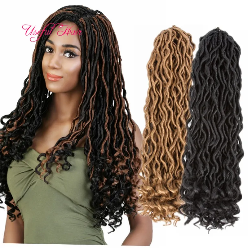 18inch virka gudinna locs syntetiska hårförlängningar faux locs curly crochet flätor ombre kanekalon flätande hår bohemian lås marley