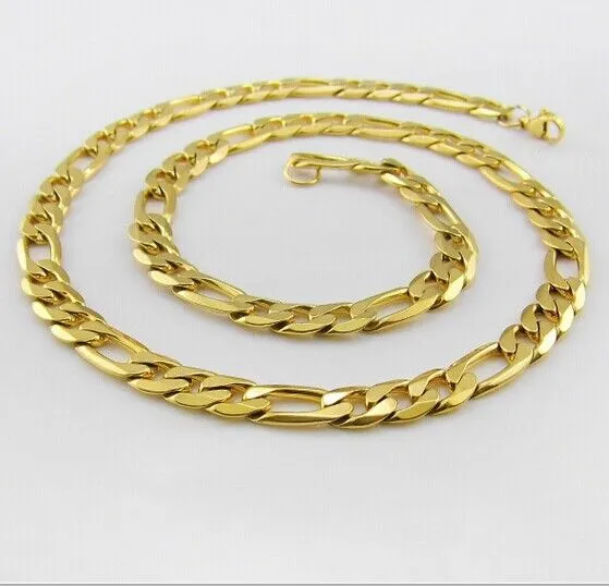 Позолоченные полированной нержавеющей стали мода НК цепи 1: 3 Фигаро цепи ожерелье женщины 6 мм / 8 мм выбрать длину