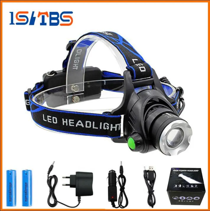 Huvudlampor Uppladdningsbar CREE XML T6 5000Lumens Zoom Huvudlampa Torch LED Headlamp + 18650 Batterilampa Ficklampa Lantern Night Fishing