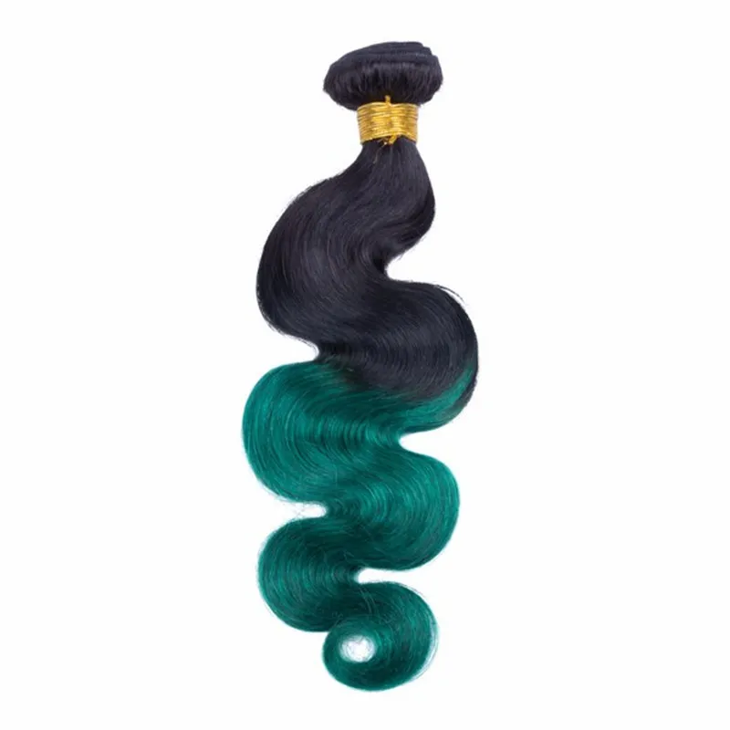 Zweifarbige grüne Haarverlängerung mit Spitzenverschluss, Ombre-Körperwelle, menschliches Haar, 3 Teile/los, europäisches Haar, weich, glatt, Bündel