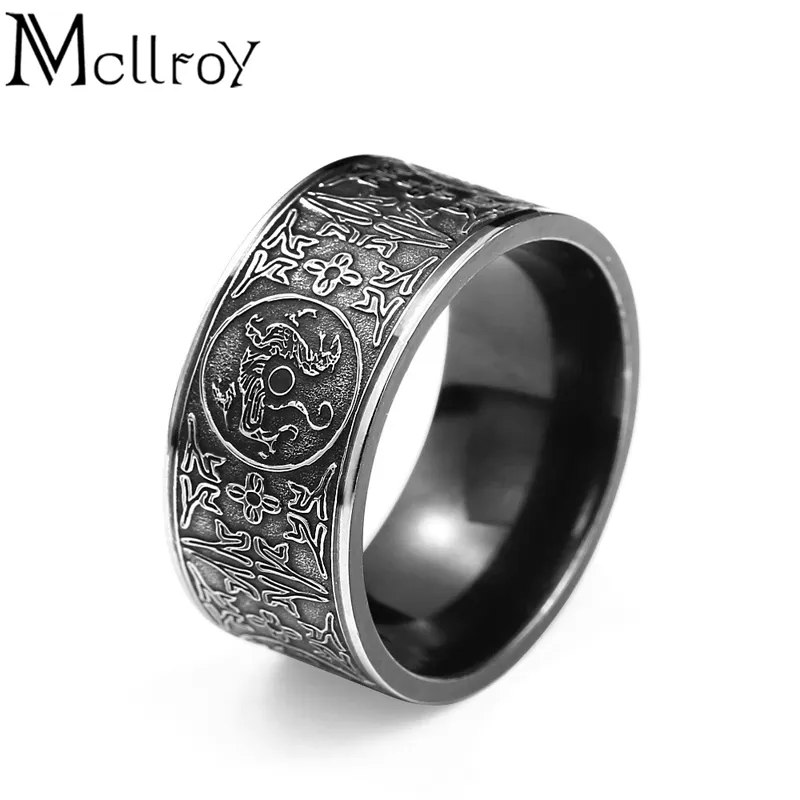 Classic Rings Men ring Four corner Mythical Dragon Greek symbols Retro Titanium steel Male Gift Punk aneis viking