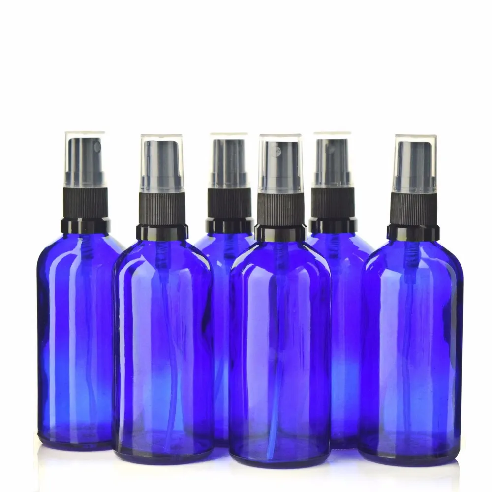 6 bottiglie di vetro blu cobalto da 100 ml con nebulizzazione fine per aromaterapia, profumo, oli essenziali, contenitori cosmetici vuoti