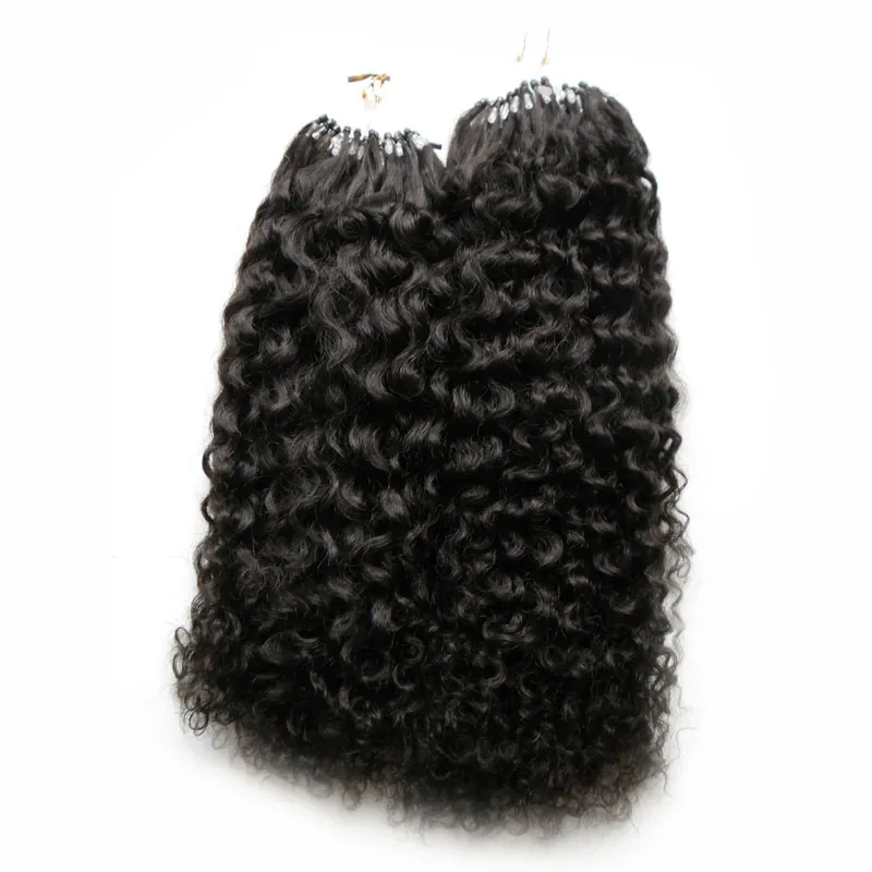 Mänskliga hårförlängningar Micro Loop 1g Curly 200g 1g / s 200s Kinky Curly Natural Hair Brazilian Micro Ring Loop Hårförlängningar